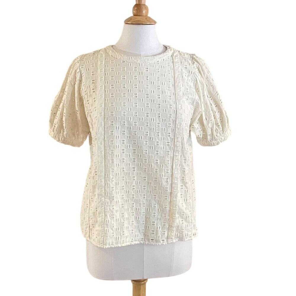Elizabeth and James Ivory Eyelet Puff Sleeve Blouse, Coquette, Fairy, Size S